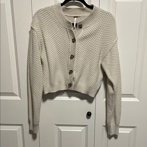 Free People Cream Button-Up Knit Cardigan